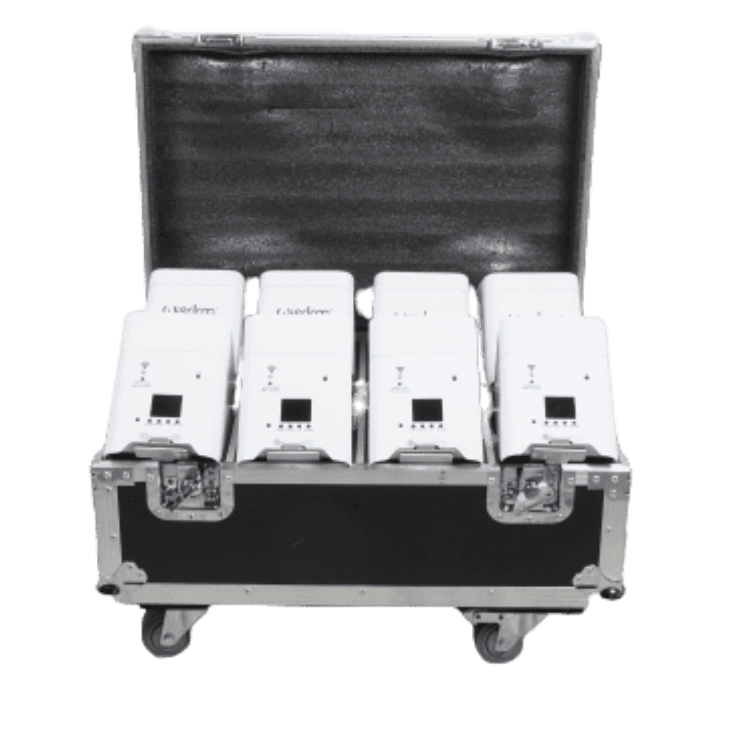 Baule FlightCase con 8pz Faretti BIANCHI Smart Battery LED RGBWA-UV WiFi a Batteria e Telecomando Wireless 1