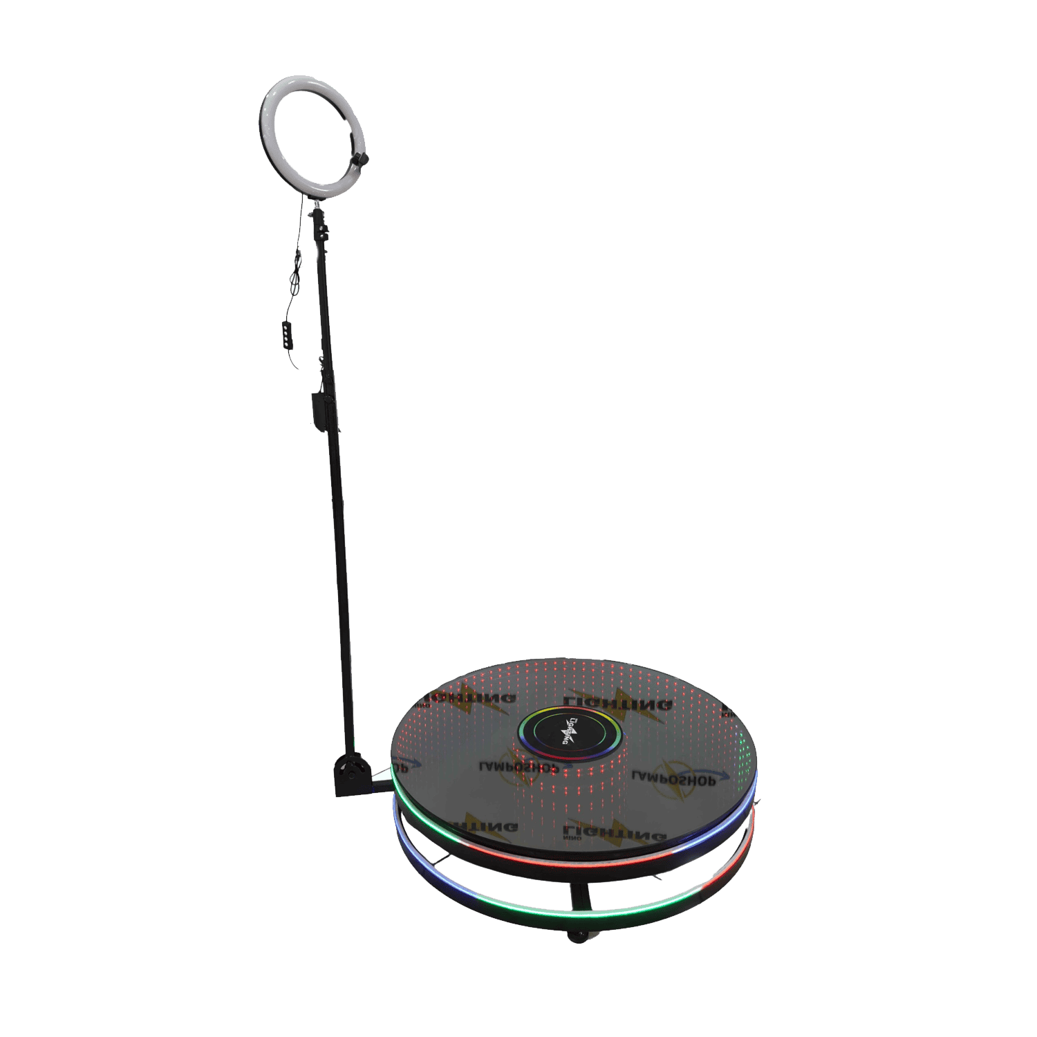 Infinity-Photo-BOOTH-a-Rotazione-Continua-Foto-360°-con-Anello-di-Luce-SELFIE-e-Poggiapiedi-RGB-FlyCase-Incluso