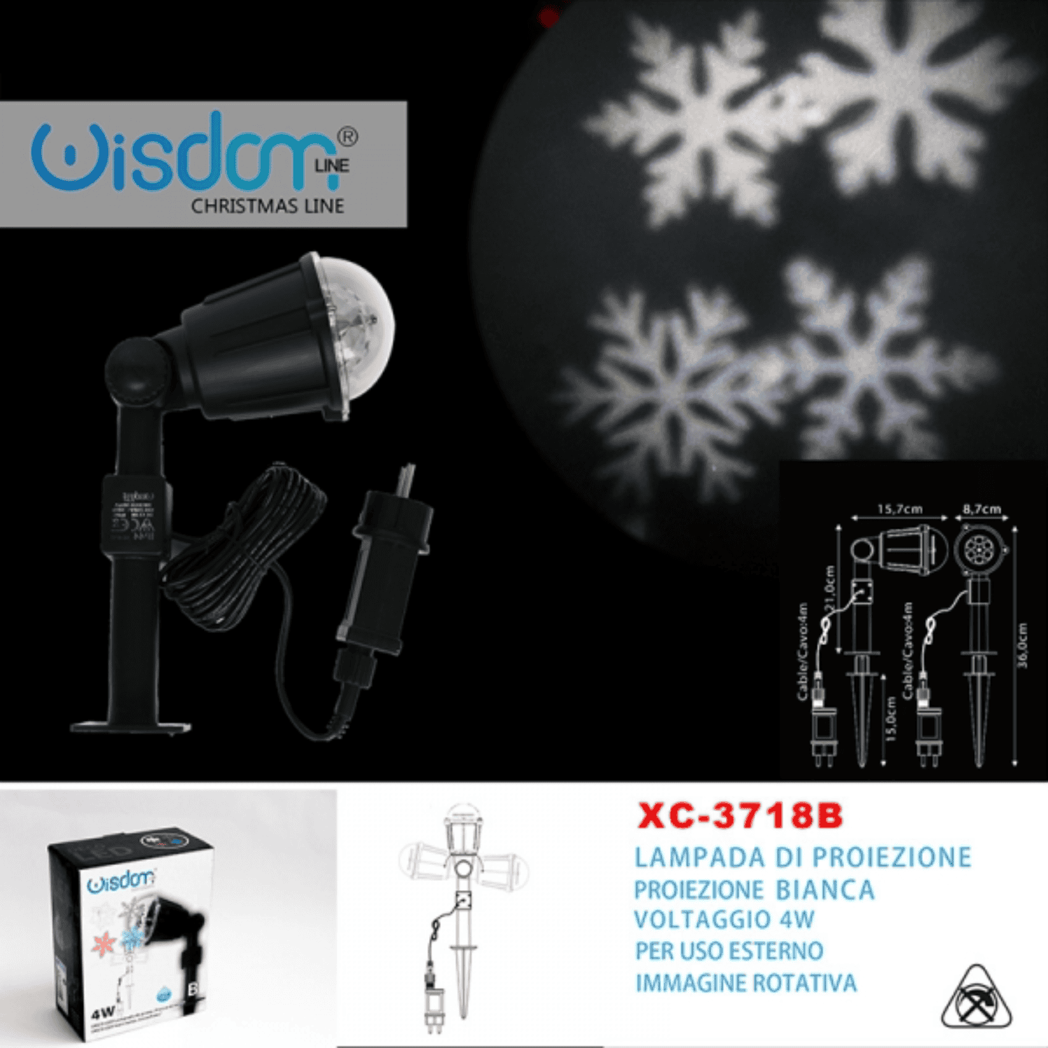 Proiettore Lampada Deco LED RGBW Per Uso Esterno Con Immagini Fiocchi Di Neve Rotanti Natalizie (XC3719) 1