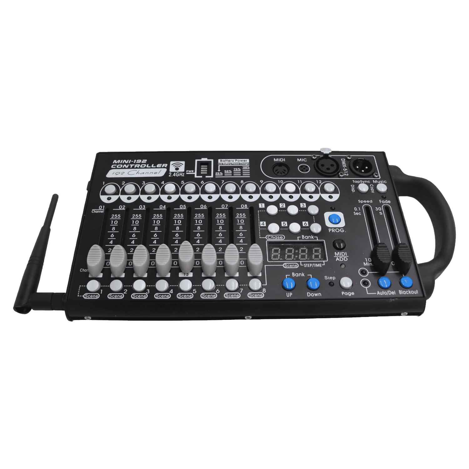 Mini-Centralina-Wireless-2.4ghz-a-Batteria-Ricaricabile-DMX-192CH-Con-Controller-Mixer-Luci