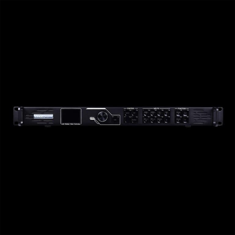 Processore VX400 Novastar per LED Wall Professionali in Prospettiva Frontale su Sfondo Nero